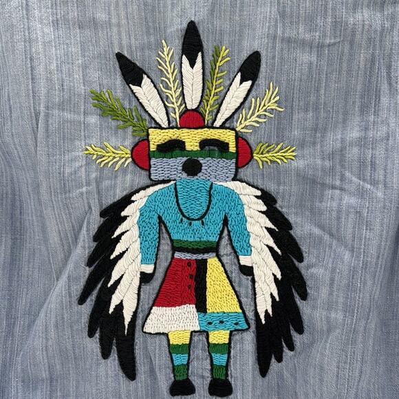 Vintage Saddlehorn denim like cotton embroidered southwestern button up size M - Picture 6 of 11